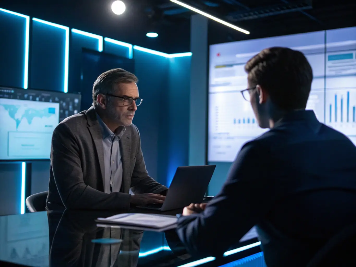 A professional IT consultant is shown providing support to a small business owner, illustrating our commitment to personalized service and expert guidance.
